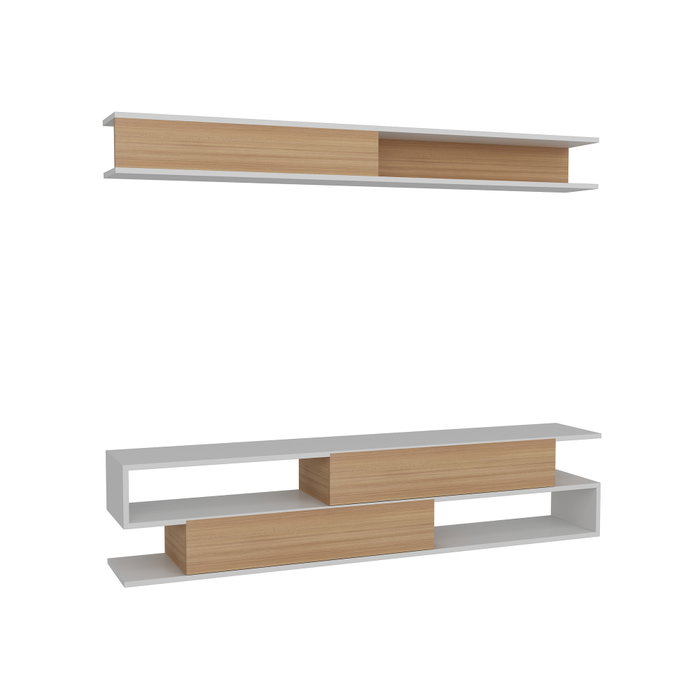 Hanah Home Mueble de TV Blanco y Teca con Estante de Pared Hanah Home Mueble de TV Blanco y Teca con Estante de Pared